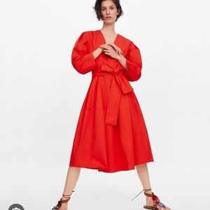 Zara Red Poplin Cotton Dress